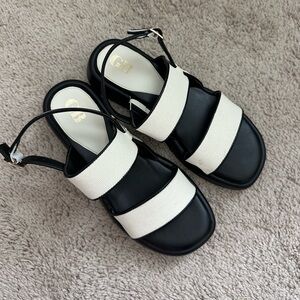 Women's Black and Off White Sandals